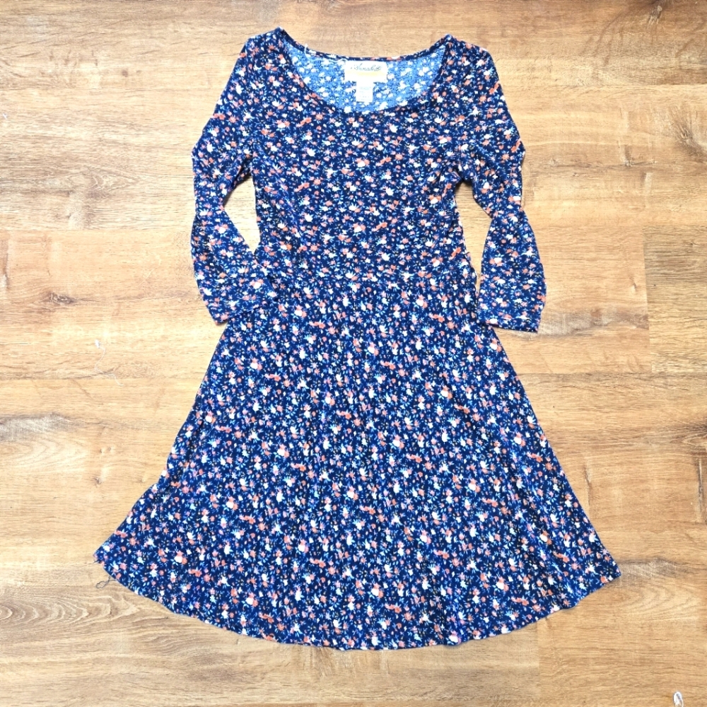 Annabelle Blue Casual A-Line Long Sleve Dress